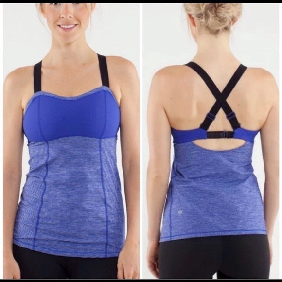 Lululemon Blue Pigment Stripe Catch Me Tank Bra Top Size 8 - Picture 1 of 10
